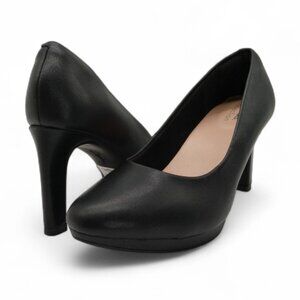 Clarks Women's Size 9 M Black Leather Ambyr Joy High Heel Comfort Dress Pumps